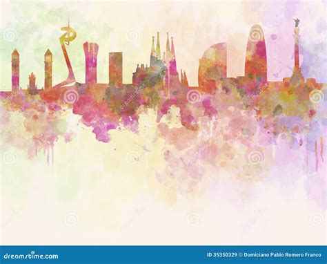 Barcelona Skyline in Watercolour Background Stock Illustration - Illustration of wallpaper ...