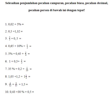 Soal MTK Kelas 5 Penjumlahan Pecahan Campuran, Pecahan Biasa, Pecahan ...