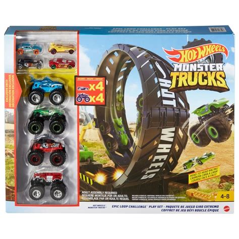 Hot Wheels Monster Trucks Epic Loop Challenge Playset + 8 Vehicles ...