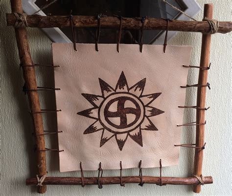 Choctaw symbol for happiness burned onto leather and then leather "sewn ...