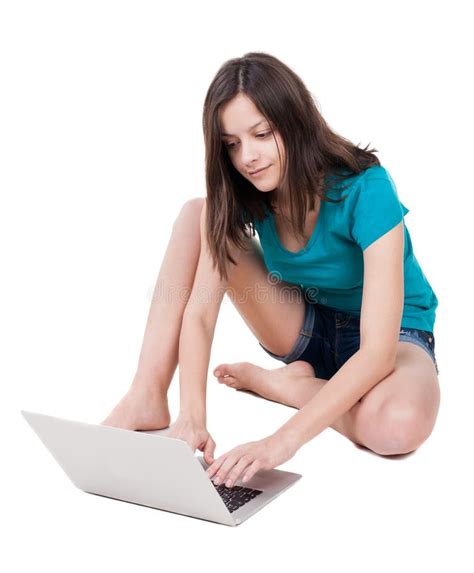 Woman Sitting on Floor with Laptop. Stock Image - Image of mail, ideas: 42409615