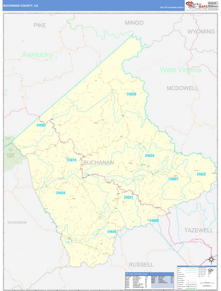 Buchanan County, VA Wall Map Basic Style by MarketMAPS