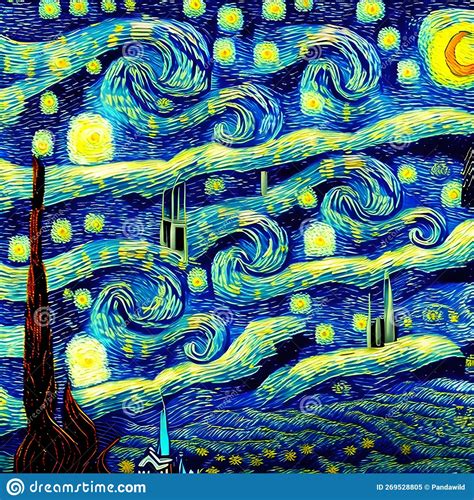 Starry Night in Vincent Van Gogh Style, Generative AI Illustration Stock Illustration ...