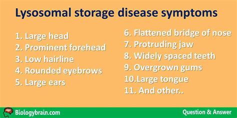 Lysosomal storage disease symptoms - Biology Brain