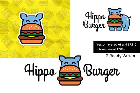 Hippo Burger - 2 Logo Design Variant