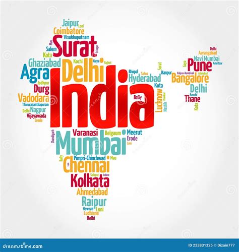 List Of Cities In India, Map Silhouette Word Cloud, Business And Travel Concept Background ...