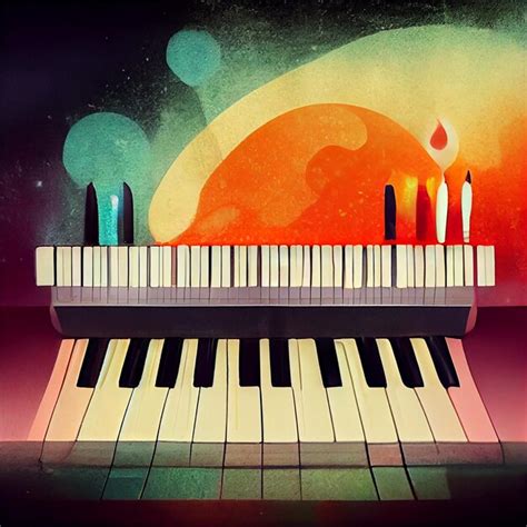 Premium AI Image | There are candles on the piano keys and a planet in the background generative ai