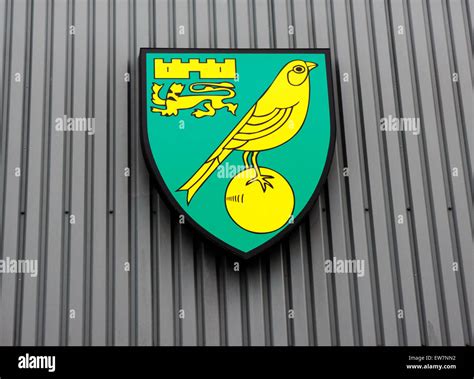 Norwich City Football Club badge outside Carrow Road ground, Norwich ...