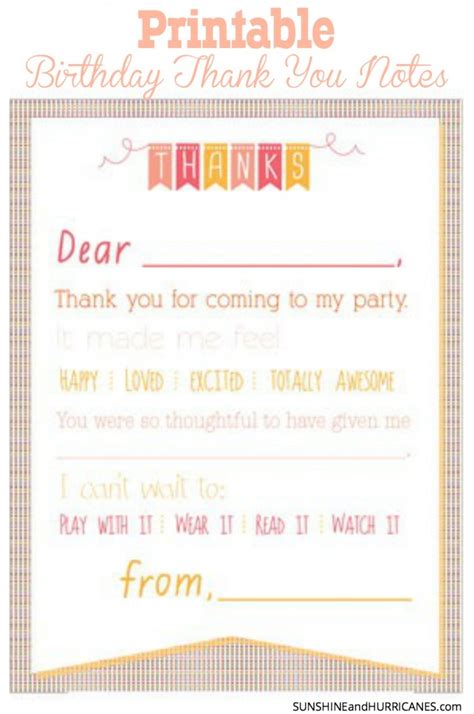 Printable Birthday Thank You Notes