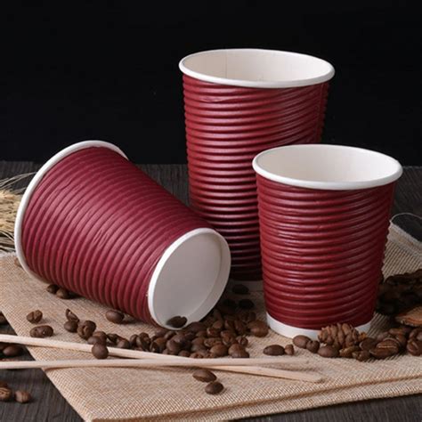 50Pcs 280ml Disposable Coffee Paper Cup with Black Lid - Wine Red Cup + Black Lid - Walmart.com ...