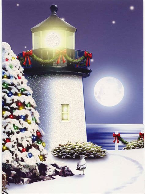 Moonlit Lighthouse Die-Cut Holiday Card – Lighthouse Digest