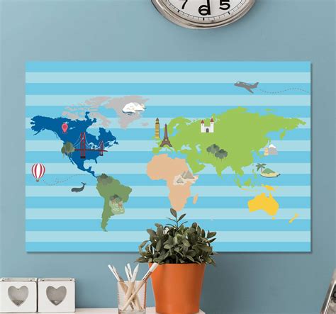 cartoon continents world map art canvas - TenStickers