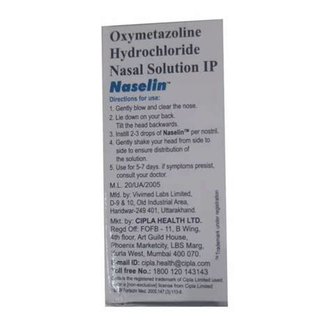 Naselin Liquid Oxymetazoline Hydrochloride Nasal Solution, Packaging ...