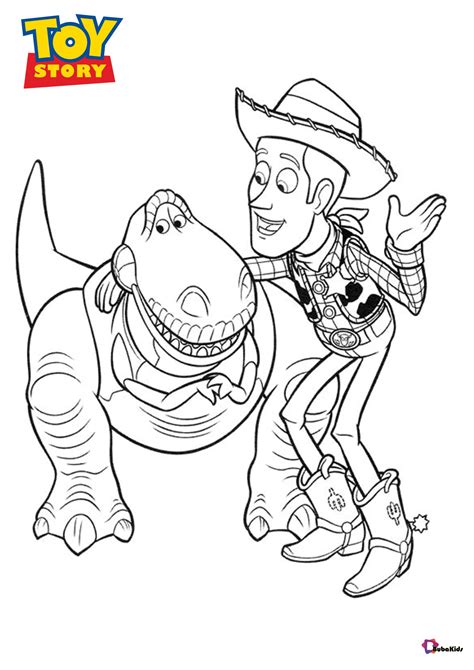 Sheriff Woody and Rex Toy Story characters coloring pages | BubaKids.com