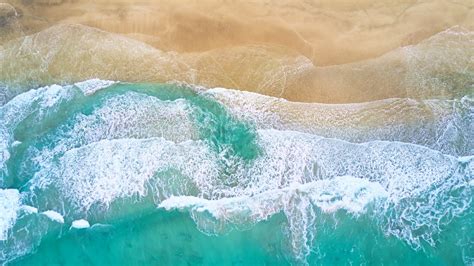 Download wallpaper: Aerial, waves, beach, Fredvang, Norway 1920x1080