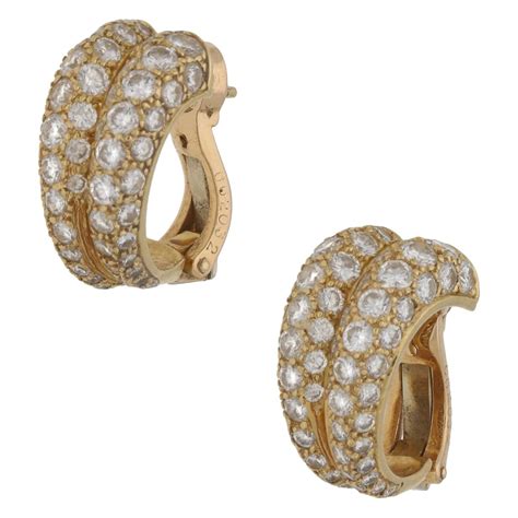 Cartier Diamond Gold Hoop Earrings For Sale at 1stDibs