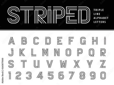 Vector of Modern Alphabet Letters and numbers, Triple Line Stripes Font, Parallel stylized ...