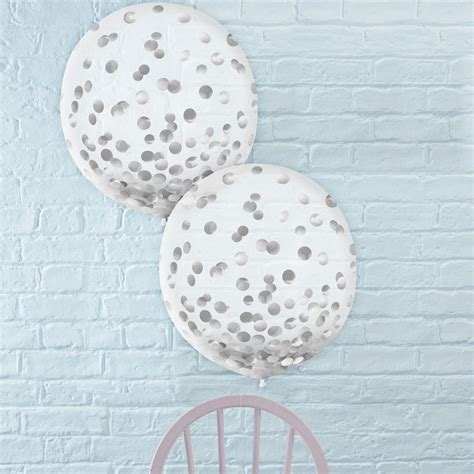 2ct, 24in, Metallic Silver Confetti Balloons | Party City