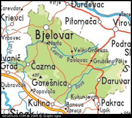 Map of Bjelovar and Bilogora County Map, Bjelovar and Bilogora, Croatia Maps