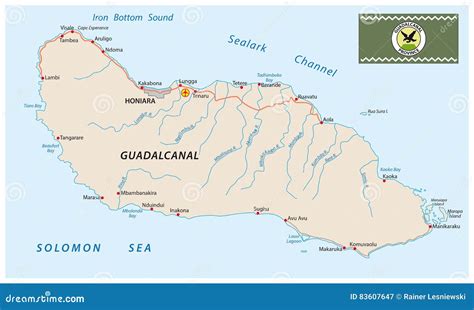 Guadalcanal Island Map with Flag Stock Vector - Illustration of solomon, country: 83607647