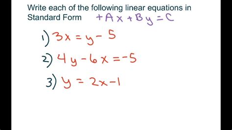 Standard Form Equation Worksheets