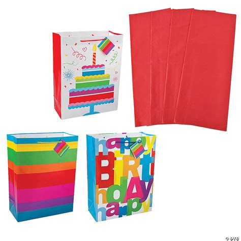 10" x 13" Large Happy Birthday Party Gift Bags & Tissue Paper Kit - 72 ...