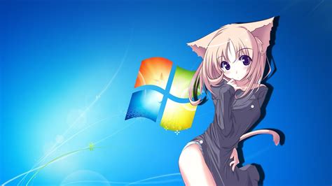 Anime cat girl with windows7 background wallpaper | 2560x1440 | 778221 ...