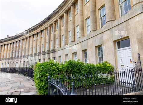 The Royal Crescent of terraced stone homes houses in Bath city centre,Somerset,England,UK,2023 ...