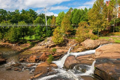 Greenville SC Falls Park- Reedy River Falls with Liberty Bridge ...