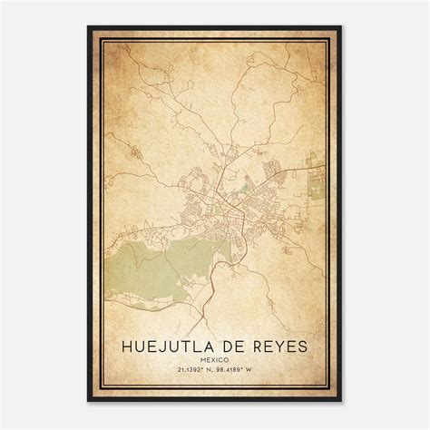 Vintage Huejutla de Reyes Mexico Map Poster, Huejutla de Reyes City ...