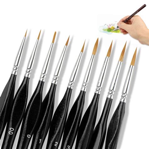 Micro Detail Paint Brush Set,9 Pack Sable Hair Tiny Professional ...