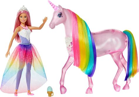 Barbie Dreamtopia Licorne Rose Lumières Magiques crinière Arc-en-Ciel, Sons et lumières et ...