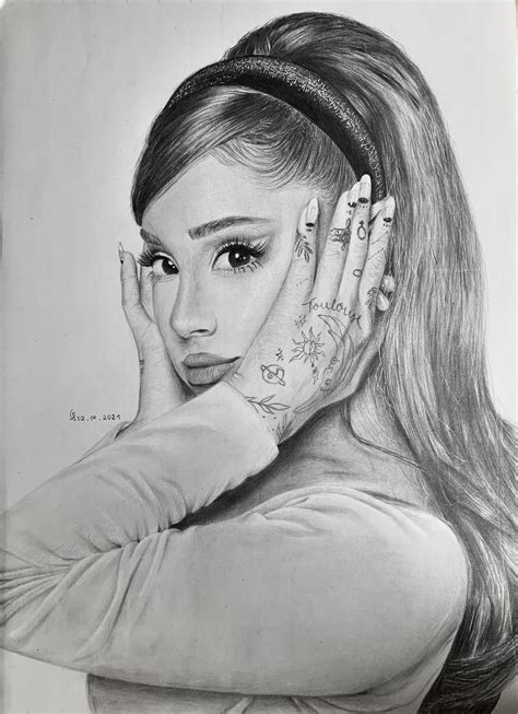 A drawing of Ariana Grande, me, graphite pencils on paper, 2021 : r/Art