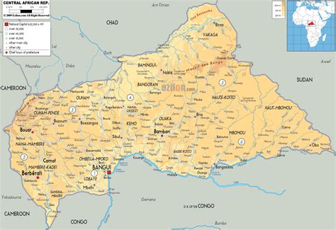 Physical Map of Central Africa Republic - Ezilon Maps