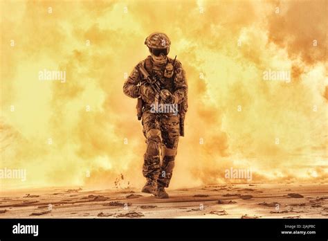Flame burning army soldier running holding rifle hi-res stock photography and images - Alamy