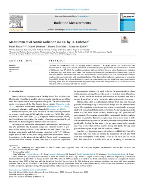 (PDF) Measurement of cosmic radiation in LEO by 1U CubeSat | Pavel Kovar - Academia.edu