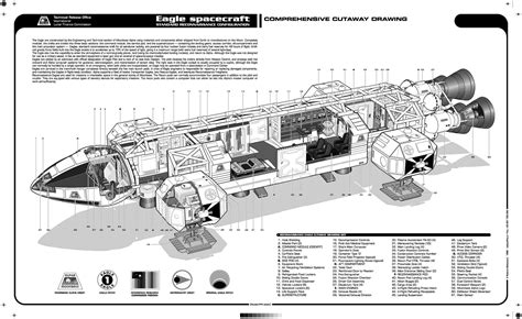 Highly detailed cutaway illustration of the the Eagle Transporter from Space: 1999. Created by ...