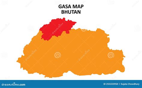 Gasa State and Regions Map Highlighted on Bhutan Map Stock Vector ...