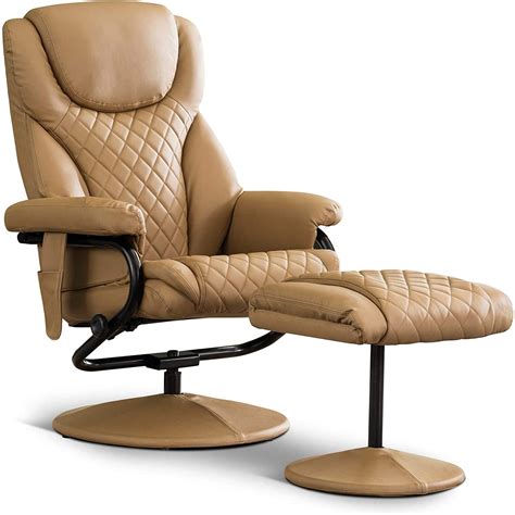 Mcombo Recliner with Ottoman, Reclining Chair with Massage, 360 Swivel Living Room Chair Faux ...