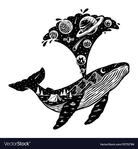 Whale silhouette and natural scenery Royalty Free Vector