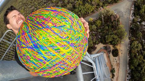 GIANT RUBBER BAND BALL 45m Drop Test! How High Will it Bounce? - YouTube