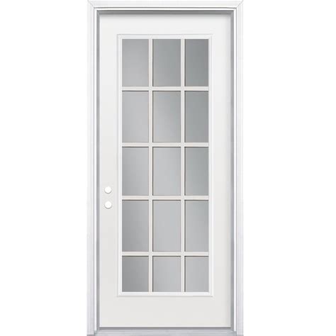 Masonite Full Lite External Grille Right-Hand Inswing Primed Steel Prehung Entry Door with ...