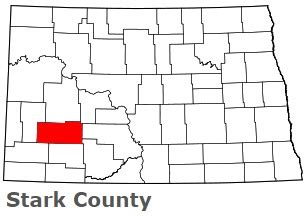 Stark County on the map of North Dakota 2023. Cities, roads, borders and directions in Stark ...