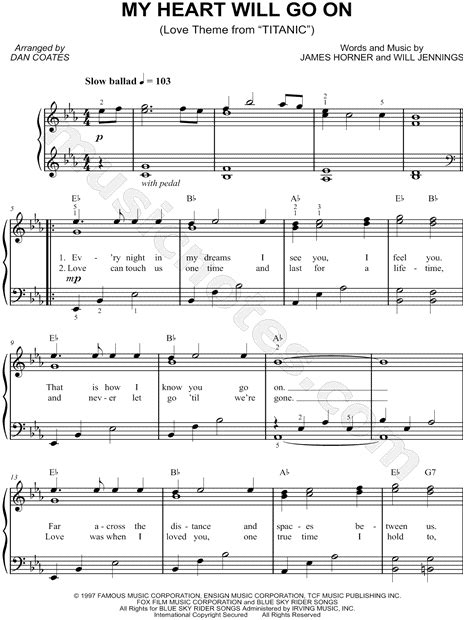 Celine Dion "My Heart Will Go On" Sheet Music (Easy Piano) in Eb Major - Download & Print - SKU ...