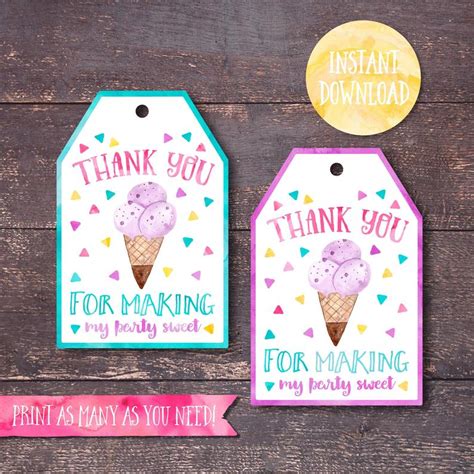 Printable Ice Cream Favor Tag Ice Cream Thank You Tag Ice | Etsy | Ice ...