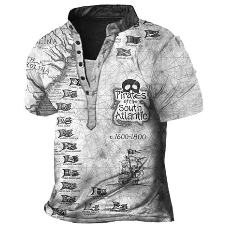Men's Vintage Pirate Skull Nautical Map Print Henry T-Shirt