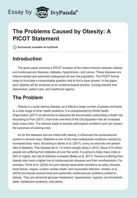 The Problems Caused by Obesity: A PICOT Statement - 553 Words | Critical Writing Example