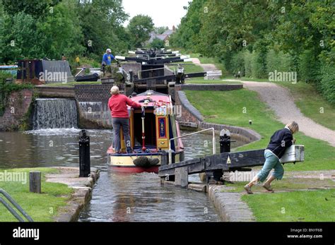 Narrowboat on Stratford-upon-Avon Canal at Lapworth Locks Stock Photo ...