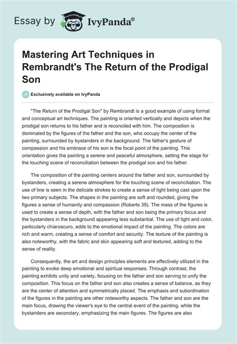 Mastering Art Techniques in Rembrandt's "The Return of the Prodigal Son ...