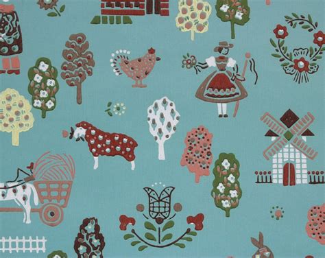 1940s Vintage Wallpaper Farm Animals Windmills Folk Art on - Etsy